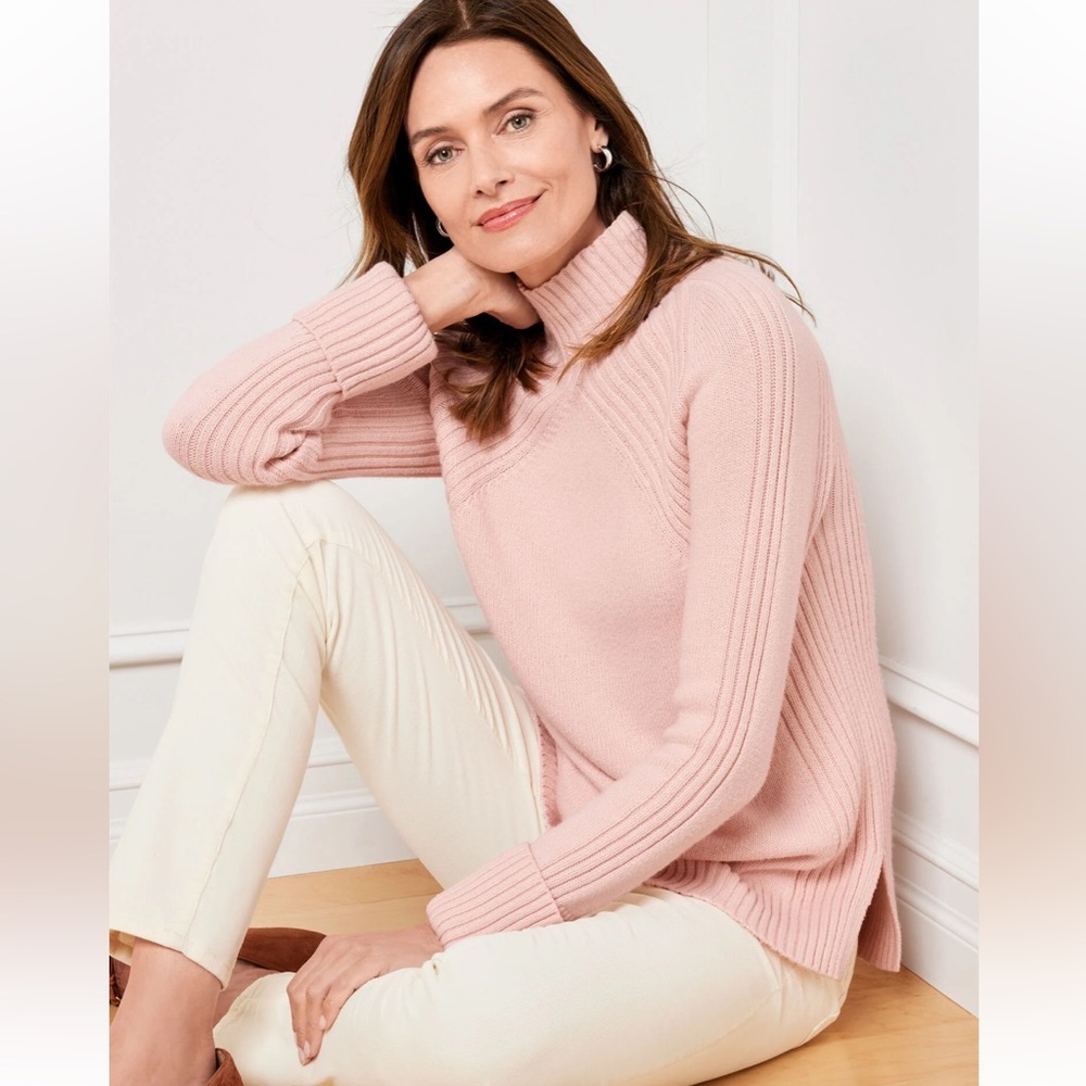 Talbots Ribbed Mockneck Merino Wool Blend Ballet Pink Long Sleeve Sweater Large